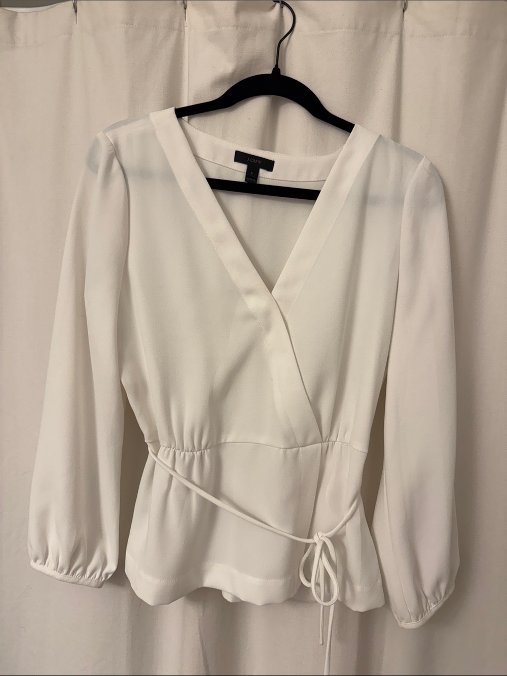 J. Crew White Wrap-Style V-Neck Blouse